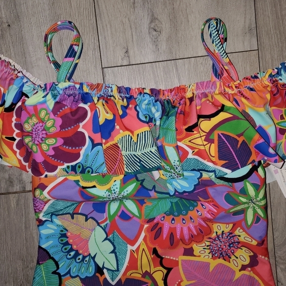 Bleu Rod Beattie Make It Pop off the shoulder Sz 6 ruffle swimsuit - Picture 13 of 15